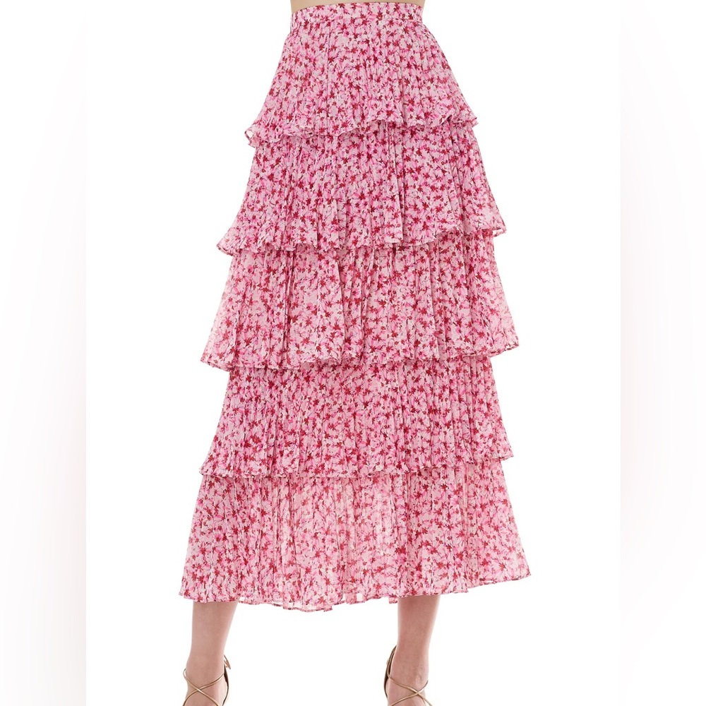NWT AMUR pink paisley tiered skirt size 6